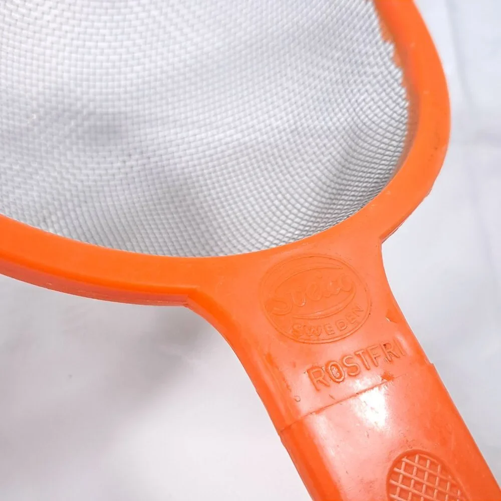Sveico collander basket strainer orange plastic‎ metal Sweden Rostfri Vintage